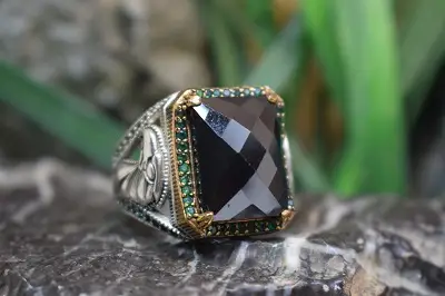 انگشتر نقره مردانه با نگین عقیق سیاه