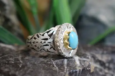 انگشتر نقره دست ساز  مردانه با نگین فیروزه