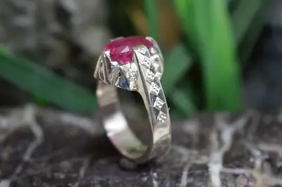 انگشتر نقره دست ساز مردانه با نگین یاقوت سرخ