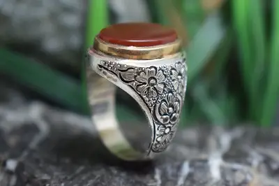 انگشتر نقره دست ساز مردانه با نگین عقیق