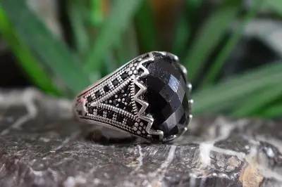 انگشتر نقره مردانه با نگین  اونیکس