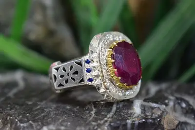 انگشتر نقره مردانه با نگین یاقوت سرخ