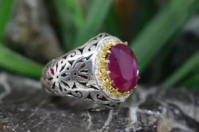 انگشتر نقره مردانه با نگین یاقوت سرخ