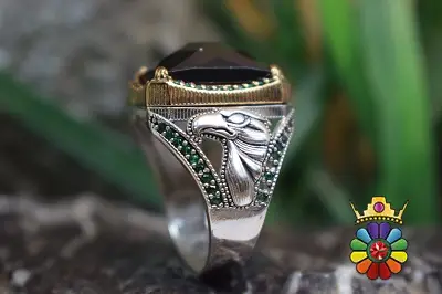 انگشتر نقره مردانه با نگین عقیق سیاه