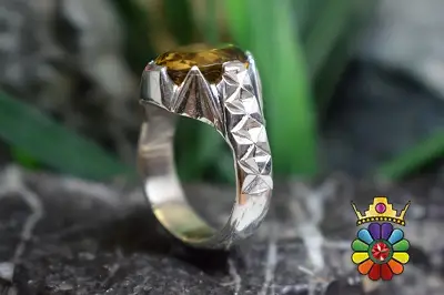 انگشتر نقره دست ساز مردانه با نگین کوارتز عسلی