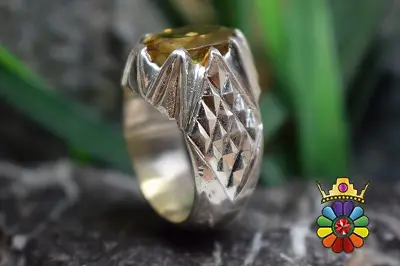 انگشتر نقره دست ساز مردانه با نگین کوارتز عسلی