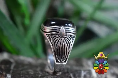 انگشتر نقره مردانه با نگین  عقیق سیاه