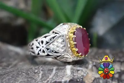 انگشتر نقره مردانه دستساز با نگین یاقوت سرخ