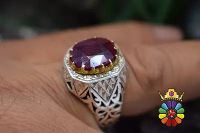 انگشتر نقره مردانه دستساز با نگین یاقوت سرخ