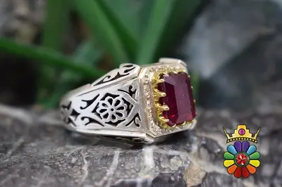 انگشتر نقره مردانه دستساز با نگین یاقوت سرخ