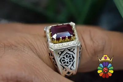 انگشتر نقره مردانه دستساز با نگین یاقوت سرخ
