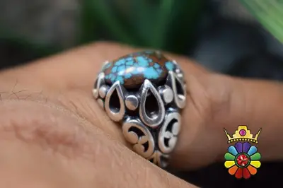 انگشتر نقره مردانه با نگین فیروزه نیشابور