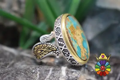 انگشتر نقره مردانه با نگین فیروزه نیشابور