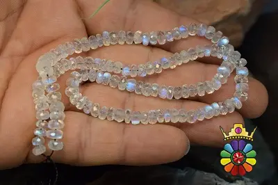 رشته سنگ ماه رنگین کمانی(لابرادوریت سفید) سایز 5