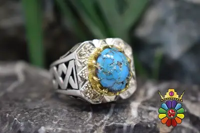 انگشتر نقره مردانه با نگین فیروزه نیشابور