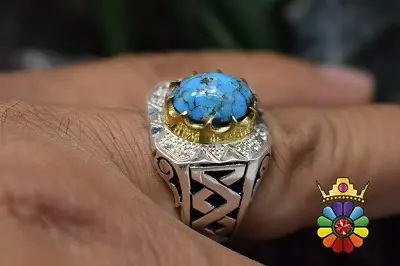 انگشتر نقره مردانه با نگین فیروزه نیشابور