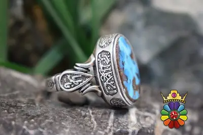 انگشتر نقره مردانه با نگین فیروزه نیشابور