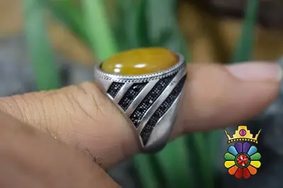 انگشتر نقره مردانه با نگین عقیق زرد